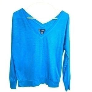 American Eagle blue silver off shoulder top 38B5